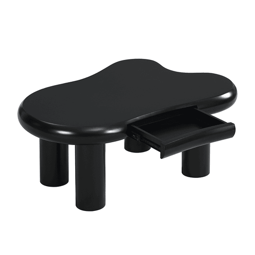 Mesa de centro irregular de mdf com 1 gaveta e luz led,preto Mesa de centro irregular de mdf com 1 gaveta e luz led,preto