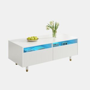 Mesa de centro retangular de mdf com 2 gavetas e luz led,branco