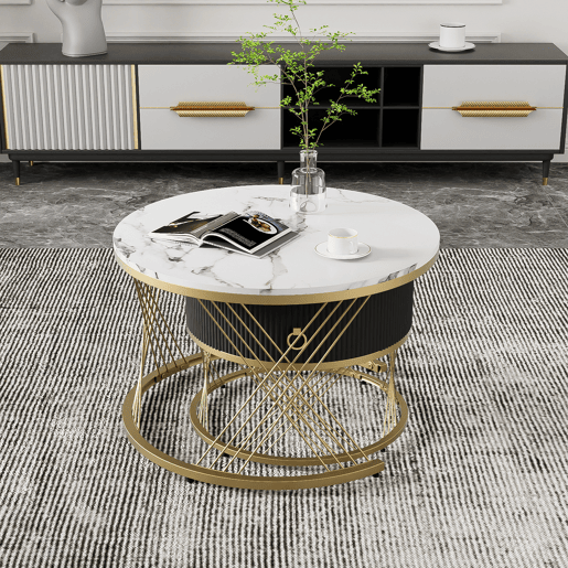 Conjunto de 2 mesas de centro nido redondas de mdf com 1 gaveta,branco