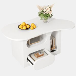 Mesa de centro irregular de painel de partículas com 1 gaveta,branco