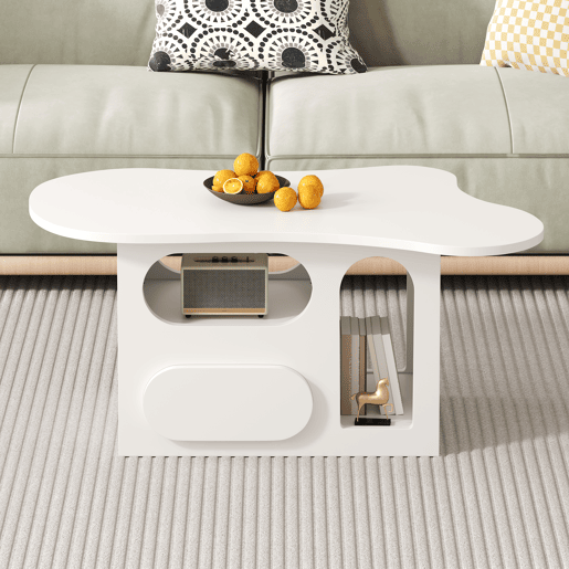 Mesa de centro irregular de painel de partículas com 1 gaveta,branco