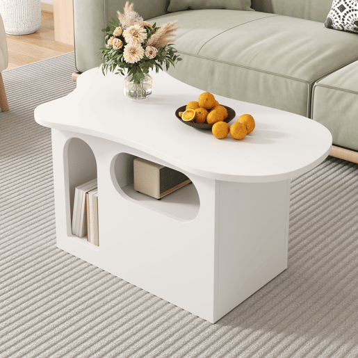 Mesa de centro irregular de painel de partículas com 1 gaveta,branco