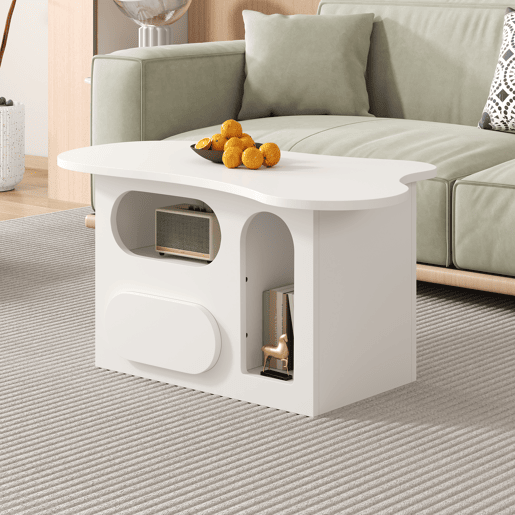 Mesa de centro irregular de painel de partículas com 1 gaveta,branco
