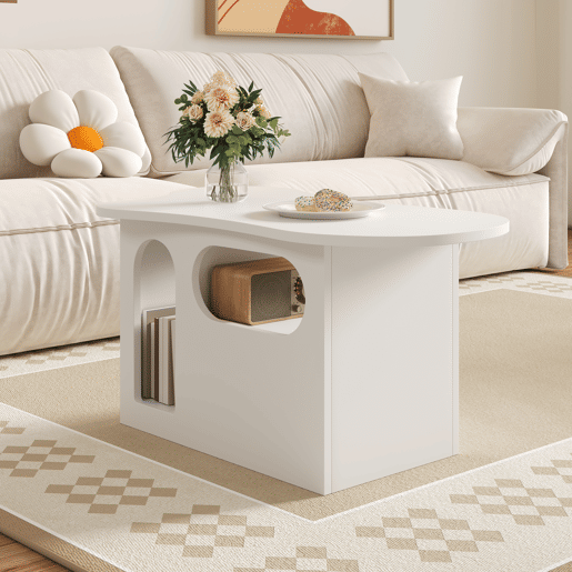 Mesa de centro irregular de painel de partículas com 1 gaveta,branco