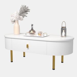 Mesa de centro oval de mdf com 2 gavetas,branco