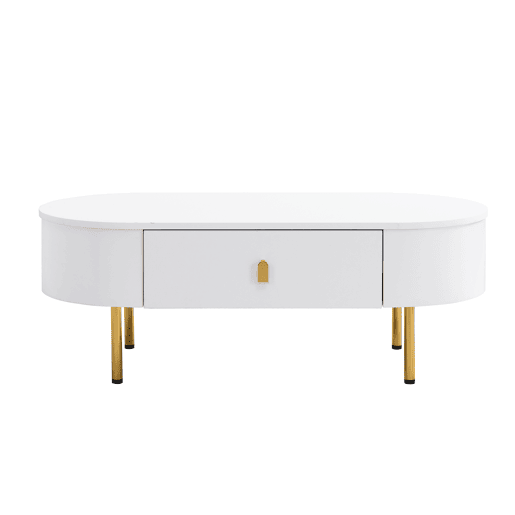 Mesa de centro oval de mdf com 2 gavetas,branco