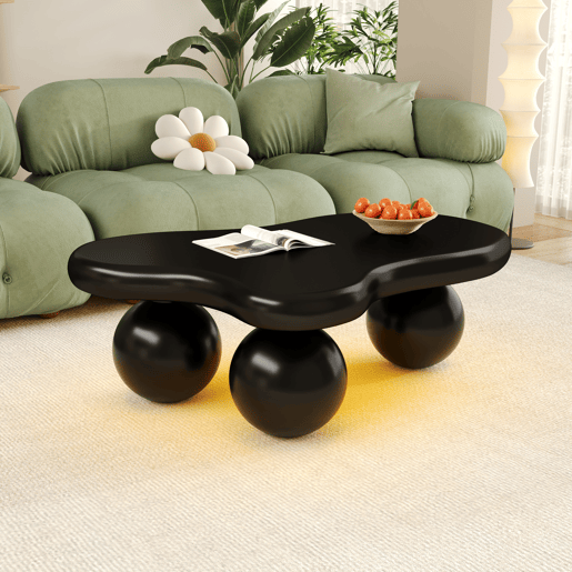 Mesa de centro irregular de mdf com luz led,preto