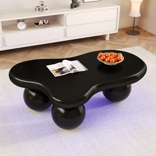 Mesa de centro irregular de mdf com luz led,preto