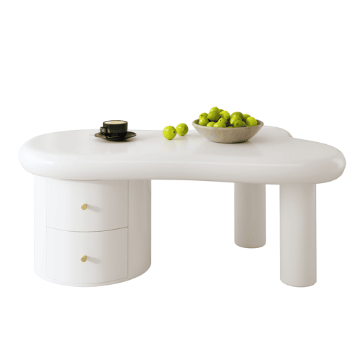 Mesa de centro irregular de mdf com 2 gavetas,branco Mesa de centro irregular de mdf com 2 gavetas,branco
