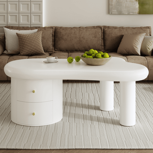 Mesa de centro irregular de mdf com 2 gavetas,branco Mesa de centro irregular de mdf com 2 gavetas,branco