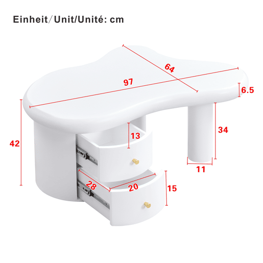 Mesa de centro irregular de mdf com 2 gavetas,branco Mesa de centro irregular de mdf com 2 gavetas,branco