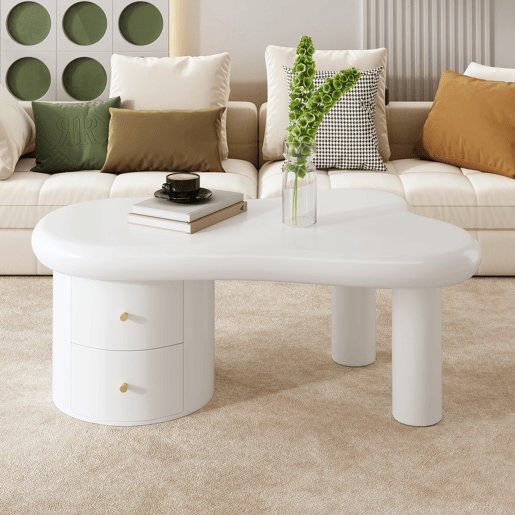 Mesa de centro irregular de mdf com 2 gavetas,branco Mesa de centro irregular de mdf com 2 gavetas,branco