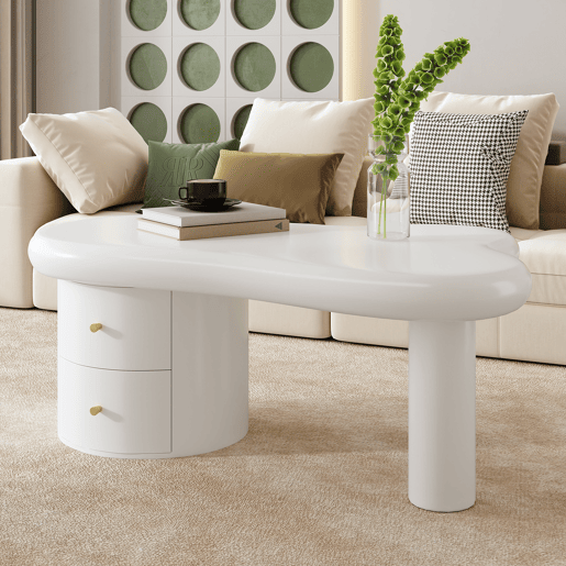 Mesa de centro irregular de mdf com 2 gavetas,branco Mesa de centro irregular de mdf com 2 gavetas,branco