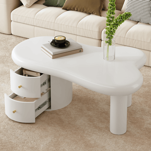 Mesa de centro irregular de mdf com 2 gavetas,branco Mesa de centro irregular de mdf com 2 gavetas,branco