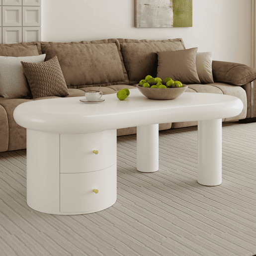 Mesa de centro irregular de mdf com 2 gavetas,branco Mesa de centro irregular de mdf com 2 gavetas,branco