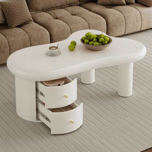 Mesa de centro irregular de mdf com 2 gavetas,branco Mesa de centro irregular de mdf com 2 gavetas,branco