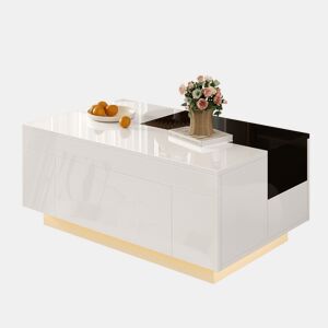 Mesa de centro retangular de mdf com 1 gaveta e luz led,branco