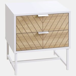 HOMCOM Mesa de Cabeceira com 2 Gavetas Mesa Auxiliar com Pés de Aço para Sala de Estar Dormitório 45x39x48cm Carvalho e Branco