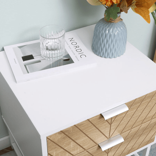HOMCOM Mesa de Cabeceira com 2 Gavetas Mesa Auxiliar com Pés de Aço para Sala de Estar Dormitório 45x39x48cm Carvalho e Branco