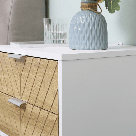 HOMCOM Mesa de Cabeceira com 2 Gavetas Mesa Auxiliar com Pés de Aço para Sala de Estar Dormitório 45x39x48cm Carvalho e Branco