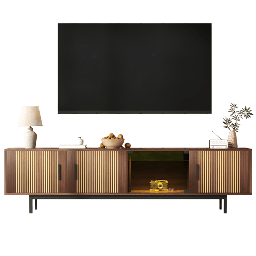 Móvel de TV 200cm de mdf e painel de partículas com 4 portas e luz led,noz