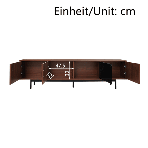 Móvel de TV 200cm de mdf e painel de partículas com 4 portas e luz led,noz