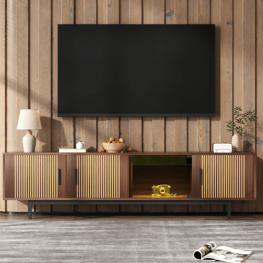 Móvel de TV 200cm de mdf e painel de partículas com 4 portas e luz led,noz