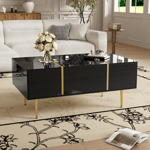 Mesa de centro retangular de mdf com 2 gavetas,preto