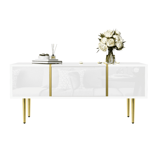 Mesa de centro retangular de mdf com 2 gavetas,branco