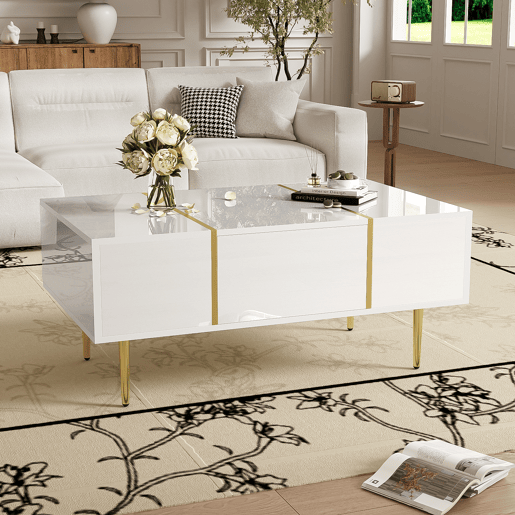 Mesa de centro retangular de mdf com 2 gavetas,branco