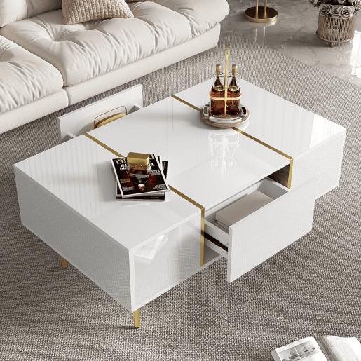 Mesa de centro retangular de mdf com 2 gavetas,branco