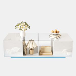 Mesa de centro retangular de painel de partículas com 2 portas giratórias e luz led,branco