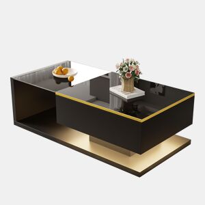 Mesa de centro retangular de painel de partículas com 1 porta giratória e luz led,preto