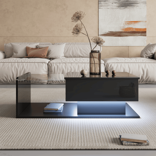 Mesa de centro elevável retangular de painel de partículas,preto Mesa de centro elevável retangular de painel de partículas,preto