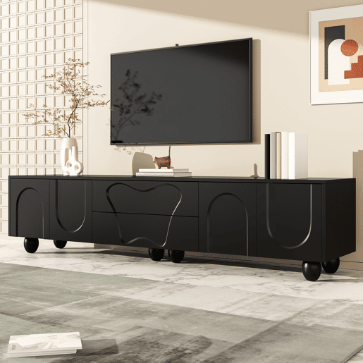 Móvel de TV 180cm de painel de partículas com 4 portas e 2 gavetas,preto