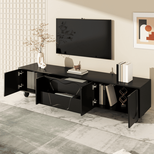 Móvel de TV 180cm de painel de partículas com 4 portas e 2 gavetas,preto