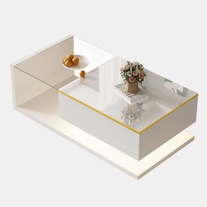 Mesa de centro retangular de painel de partículas com 1 porta giratória e luz led,branco