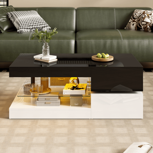 Mesa de centro retangular de painel de partículas com luz led,preto Mesa de centro retangular de painel de partículas com luz led,preto