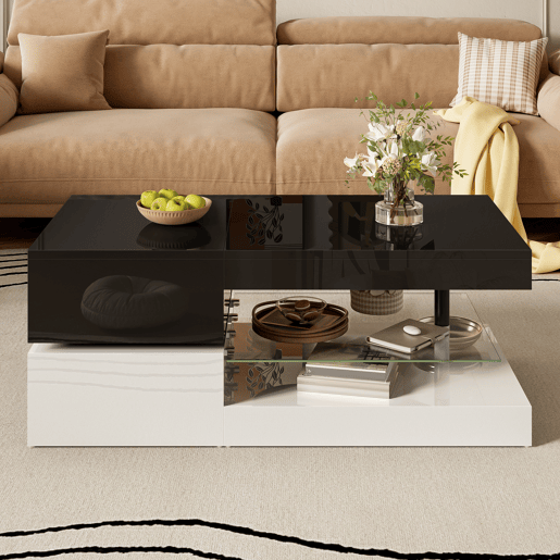 Mesa de centro retangular de painel de partículas com luz led,preto Mesa de centro retangular de painel de partículas com luz led,preto
