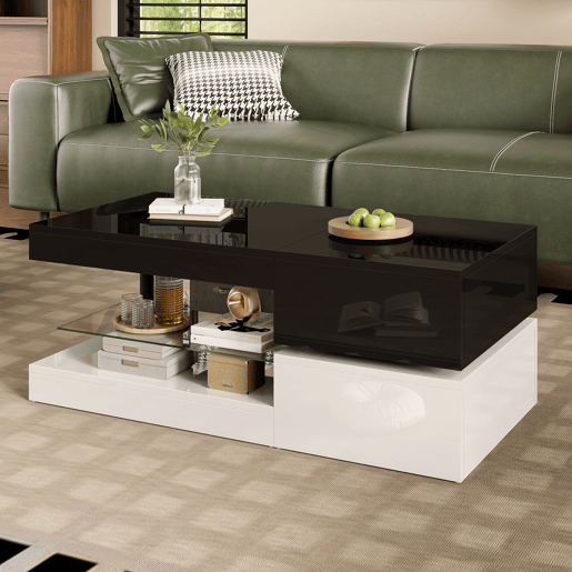 Mesa de centro retangular de painel de partículas com luz led,preto Mesa de centro retangular de painel de partículas com luz led,preto
