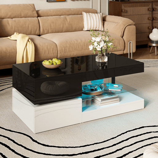 Mesa de centro retangular de painel de partículas com luz led,preto Mesa de centro retangular de painel de partículas com luz led,preto