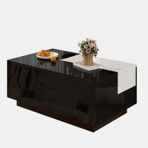 Mesa de centro retangular de mdf com 1 gaveta e luz led,preto