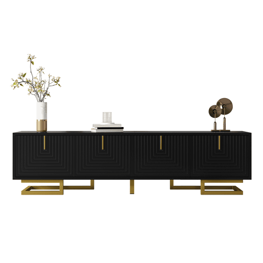 Móvel de TV 160cm de painel de partículas com 4 portas,preto+dourado