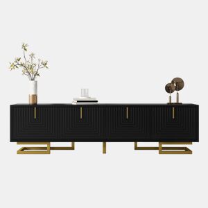 Móvel de TV 160cm de painel de partículas com 4 portas,preto+dourado