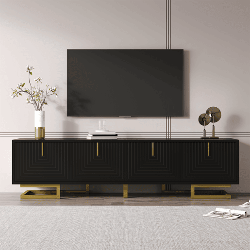 Móvel de TV 160cm de painel de partículas com 4 portas,preto+dourado