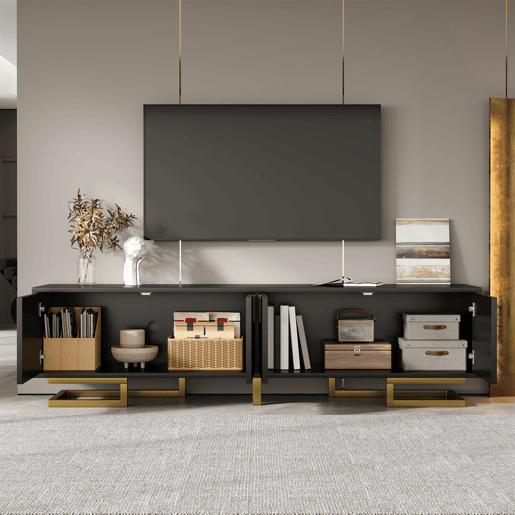 Móvel de TV 160cm de painel de partículas com 4 portas,preto+dourado