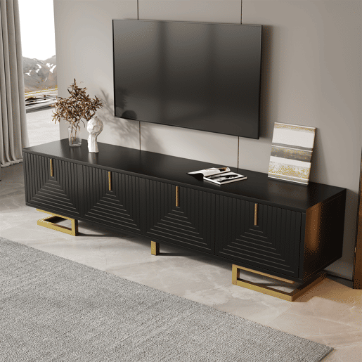 Móvel de TV 160cm de painel de partículas com 4 portas,preto+dourado