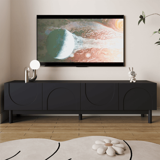 Móvel de TV 169cm de mdf e painel de partículas com 4 portas,preto