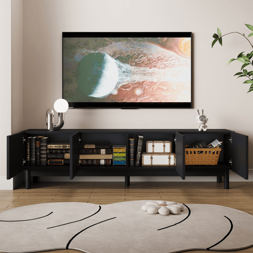 Móvel de TV 169cm de mdf e painel de partículas com 4 portas,preto