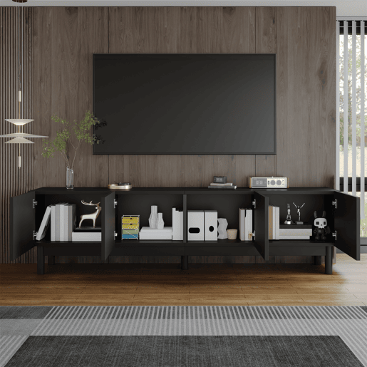 Móvel de TV 169cm de mdf e painel de partículas com 4 portas,preto